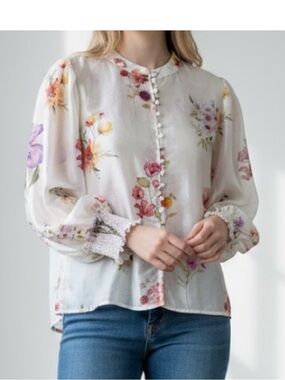 Bailey 44 Cream Floral Button-Front Blouse